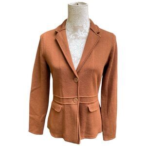 Talbots 100% Merino Wool Brown Knit Sweater Jacket Blazer Sz Small Petite Preppy